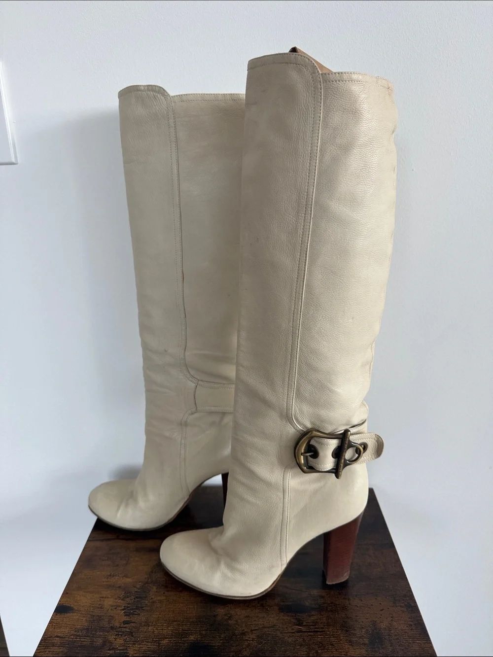 Gianmarco Lorenzi Cream Tall Leather Boots